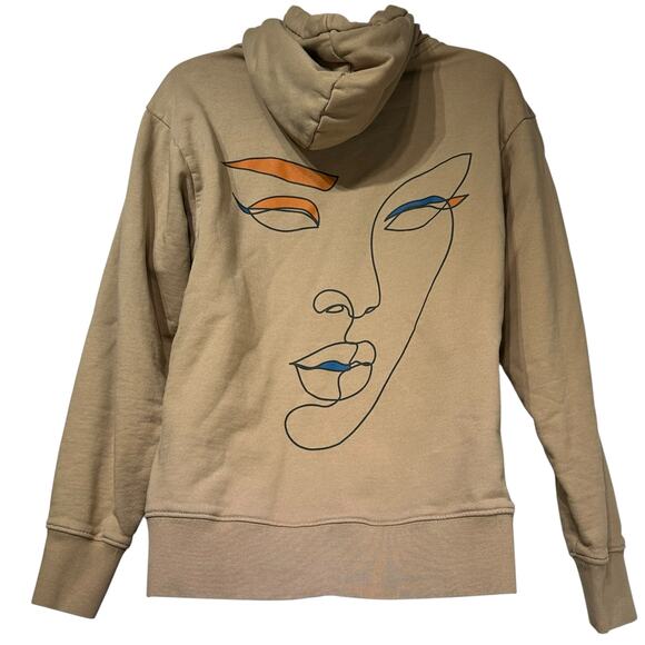 D.RT Abstract Face Beige Hoodie Streetwear Graphic Sweatshirt Size 3 - Picture 2 of 8